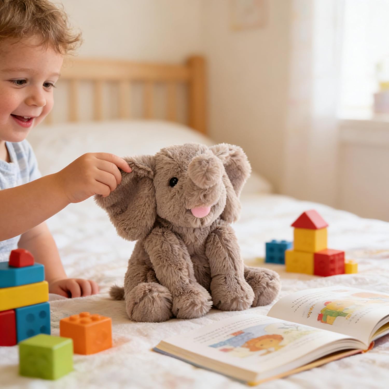 Hopearl Adorable Plush Calf Elephant Toy Floppy Elephish Ultra Soft Stuffed Animal for Boys Girls Kids Toddlers, Gray, 9'' - Image 8