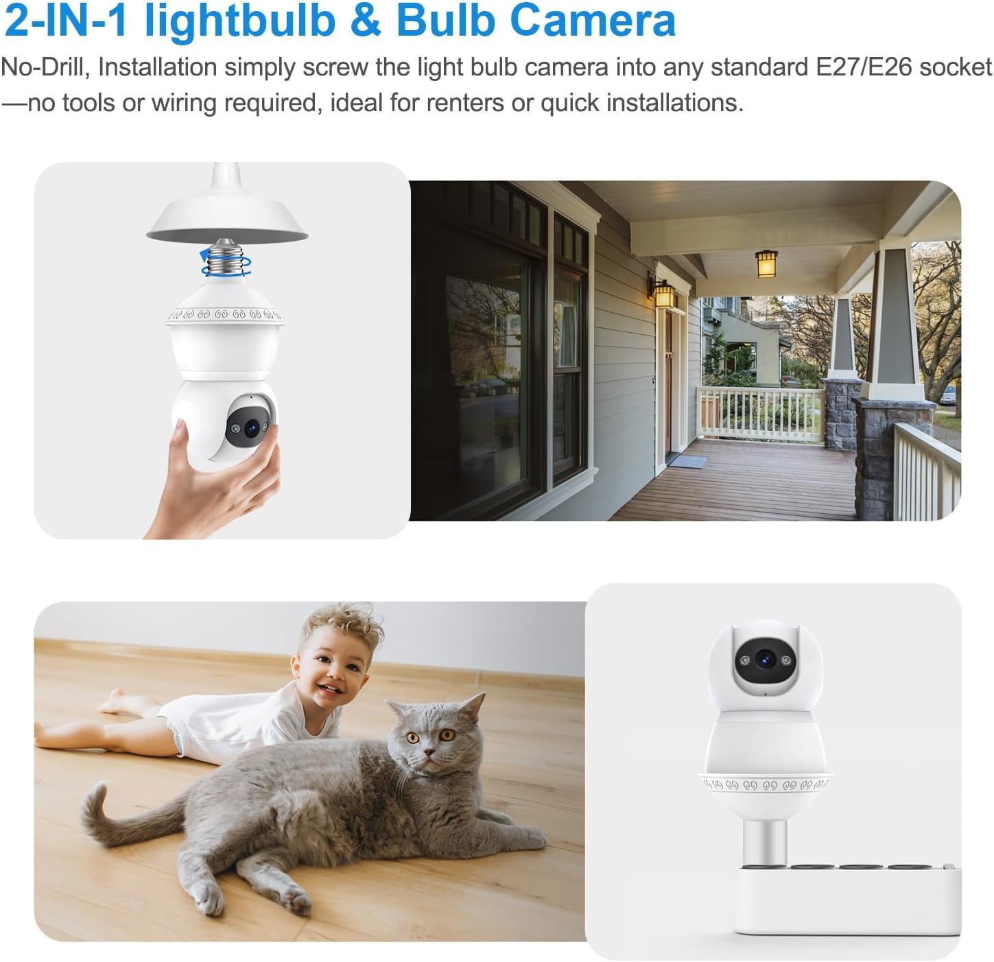 Light Bulb Security Camera, 5G/2.4GHz WiFi Lightbulb Cameras Outdoor for Home Security,2-IN-1 Bulb Security Camera with LED Light E27 Compatible, Smart AI Human Detection,Color Night Vision (1Pack) - Image 5