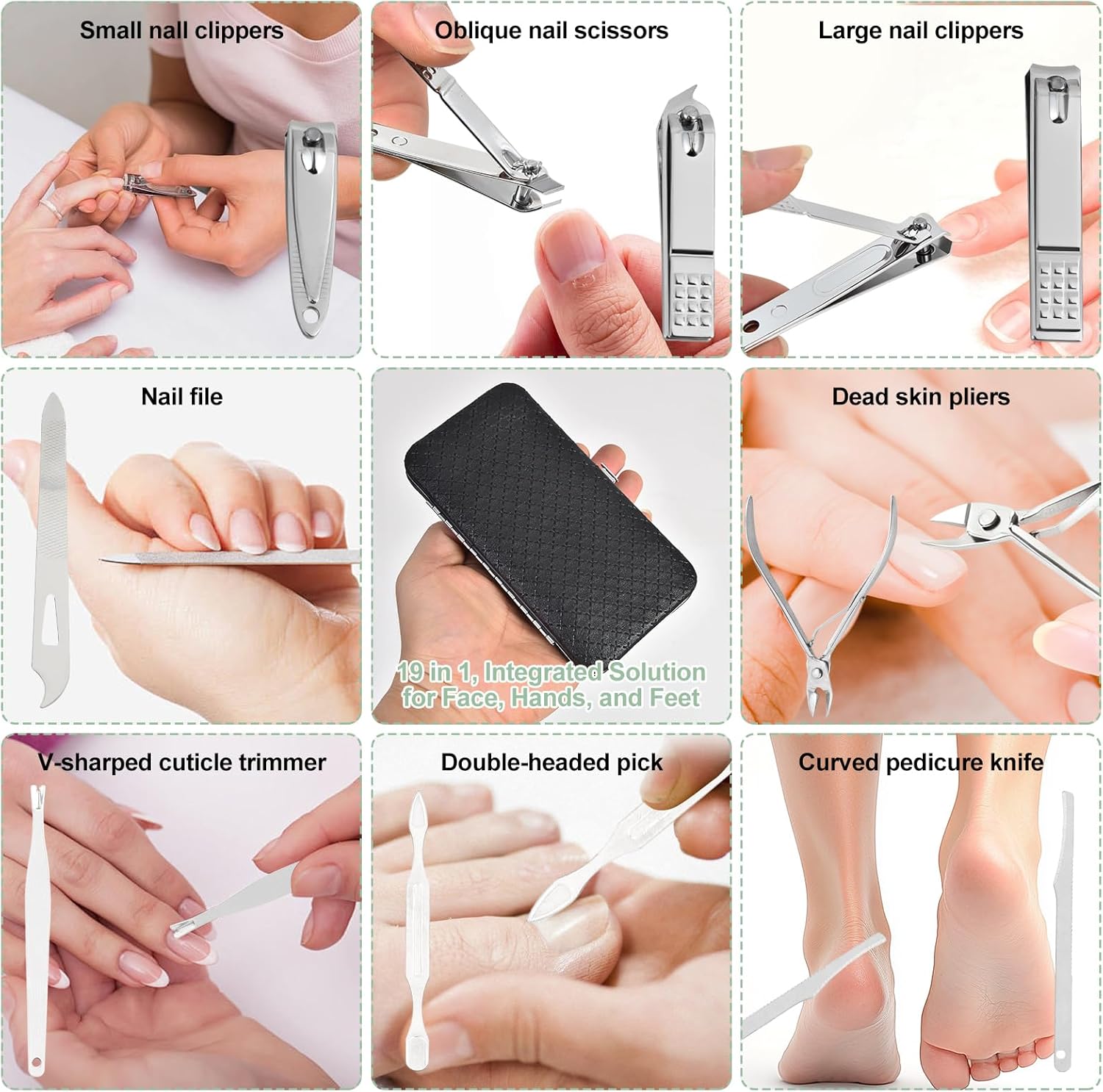 19 in 1 Manicure Set & Nail Clippers Kit, Professional Stainless Steel Grooming Kit for Women & Men, Complete Nail Care Tools with Travel Case, Ideal for Toenail, Pedicure, Home Use or Travel, Black - Image 3