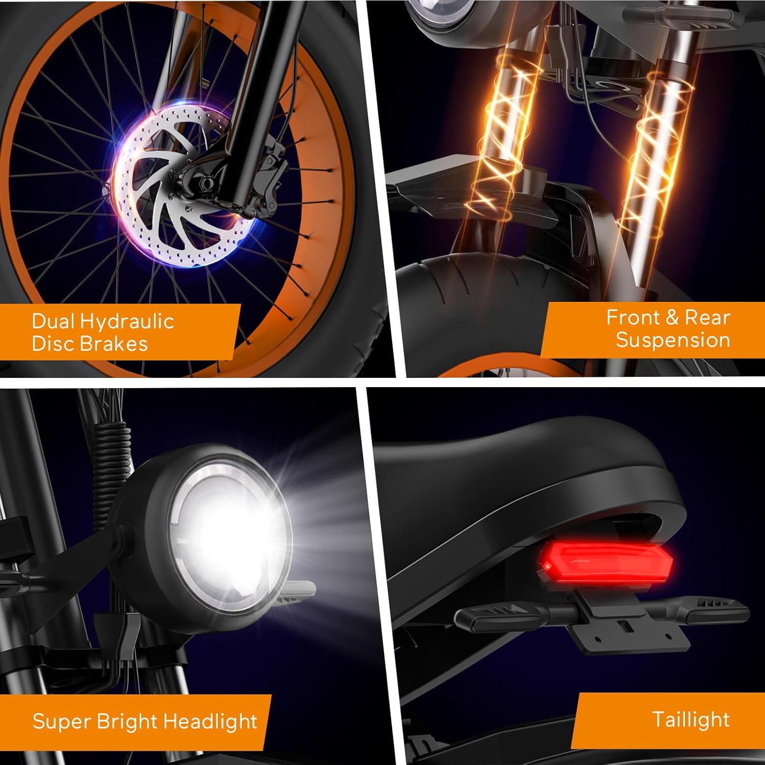 Movcan V40 Electric Bike For Adults,48V25Ah Removable Battery 20” Fat Tire Dirt Bike,1500W Motor 35MPH Top Speed 120 Miles Range Electric Motorcycle,7 Speed Dual Hydraulic Brake Ebikes For All-Terrain - Image 7