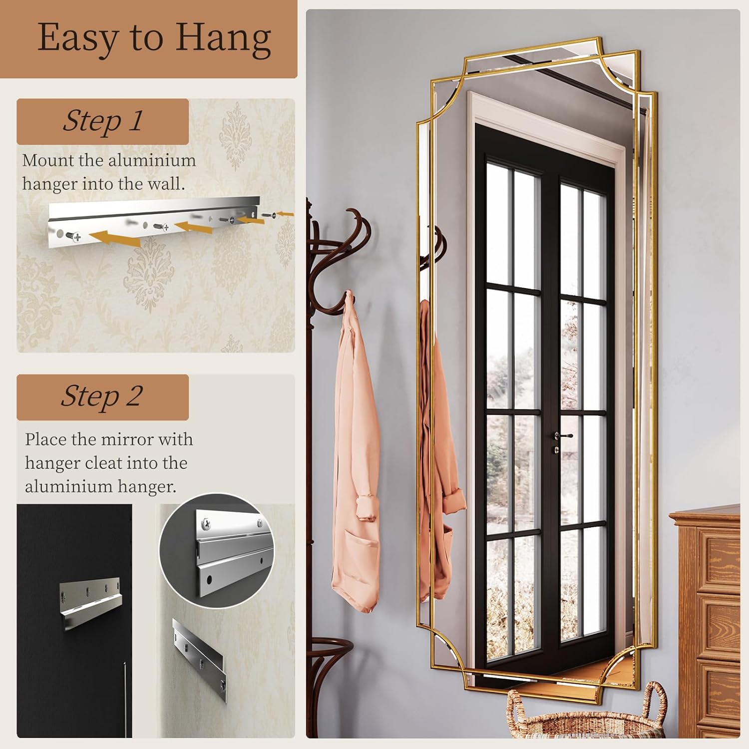 Kelly Miller 70"x30" Large Gold Beveled Full Length Mirror, Traditional Farmhouse Rectangular Wall Mirror for Bedroom, Living Room, Hallway, Entryway - Image 7