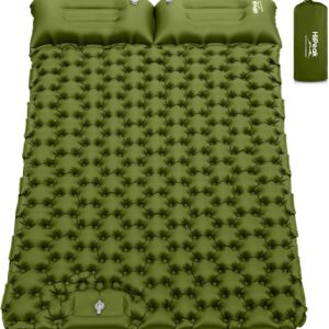 HiiPeak Double Sleeping Pad – Self Inflating 3″ Extra-Thick for 2 Person with Pillow Built-in Foot Pump Inflatable Sleeping Mat for Backpacking, Hiking, Traveling, Tent, Portable Camping Mat (Green)