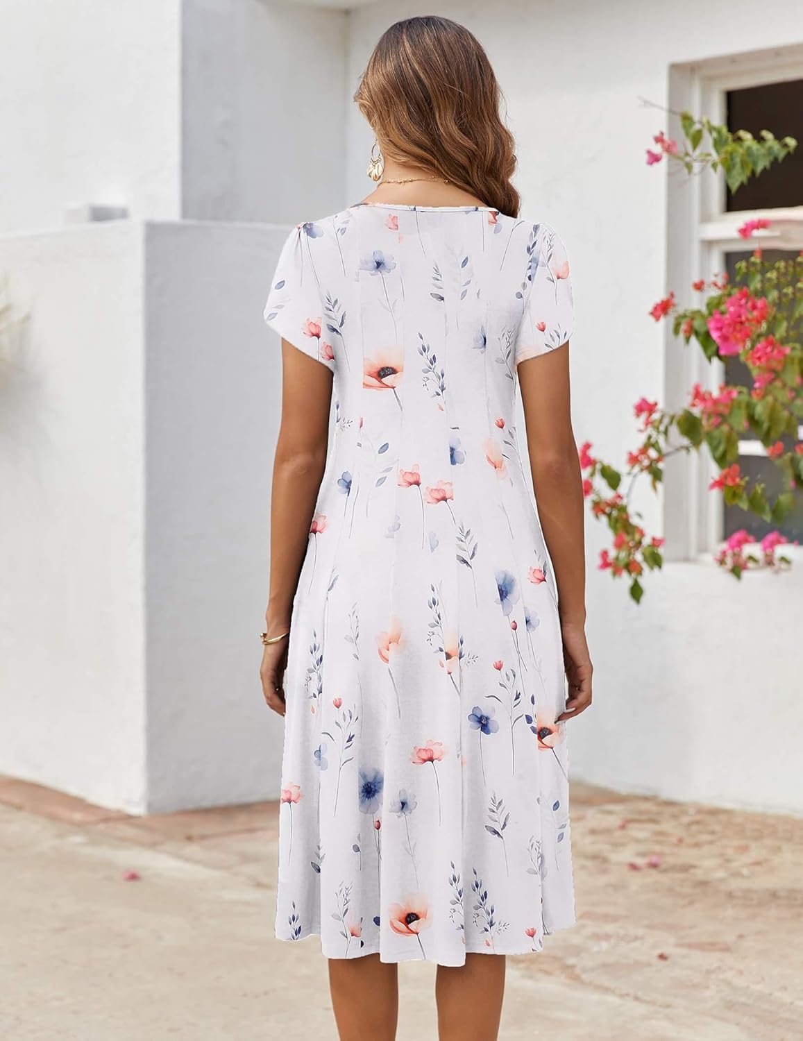 ZEAGOO Womens Casual Dresses for Summer Short Sleeve Flare Midi Dress Loose Flowy Beach Sundress - Image 4