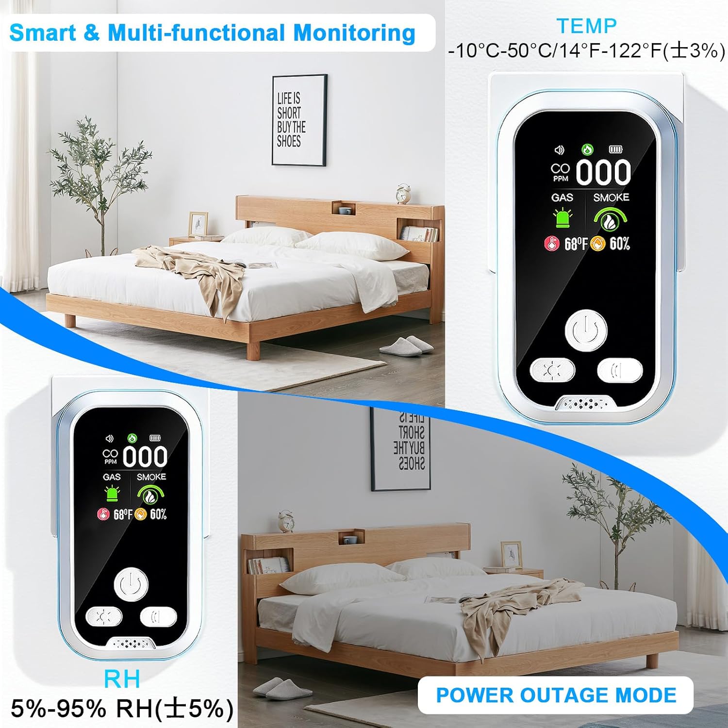 6 in1 Carbon Monoxide Detector Combo with HD Screen Monoxide Alarm, Detects CO, Natural Gas, Smoke, Temperature, and Humidity for Home, Apartment, Hotel, Camping RV Safety Gifts Idea - Image 5