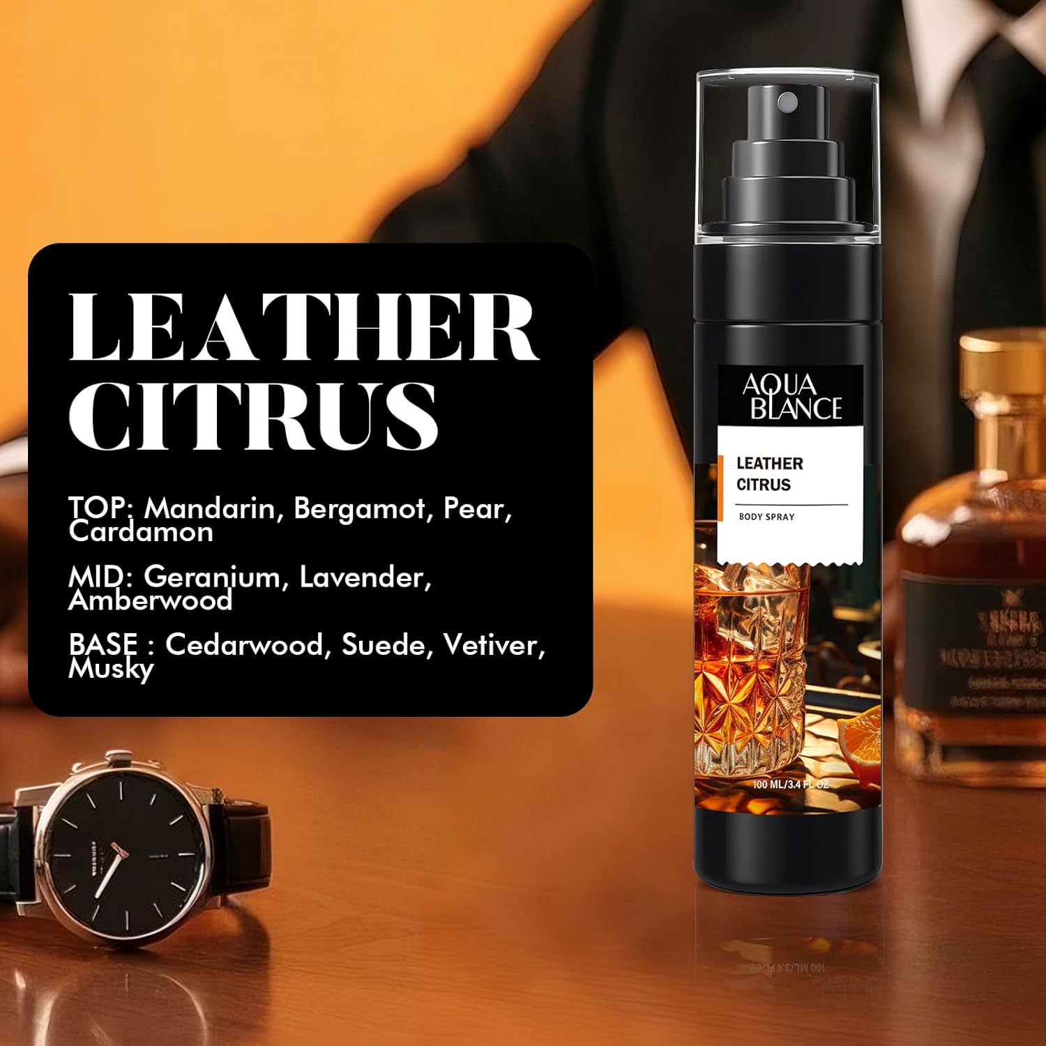 Body Spray for Men, Mens Body Refreshing Spray, Long Lasting, Pack of 3, Each 3.4 Fl Oz, Total 10.2 Fl Oz, Ironwood Spice, Sailor' s Essence, Leather Citrus - Image 3