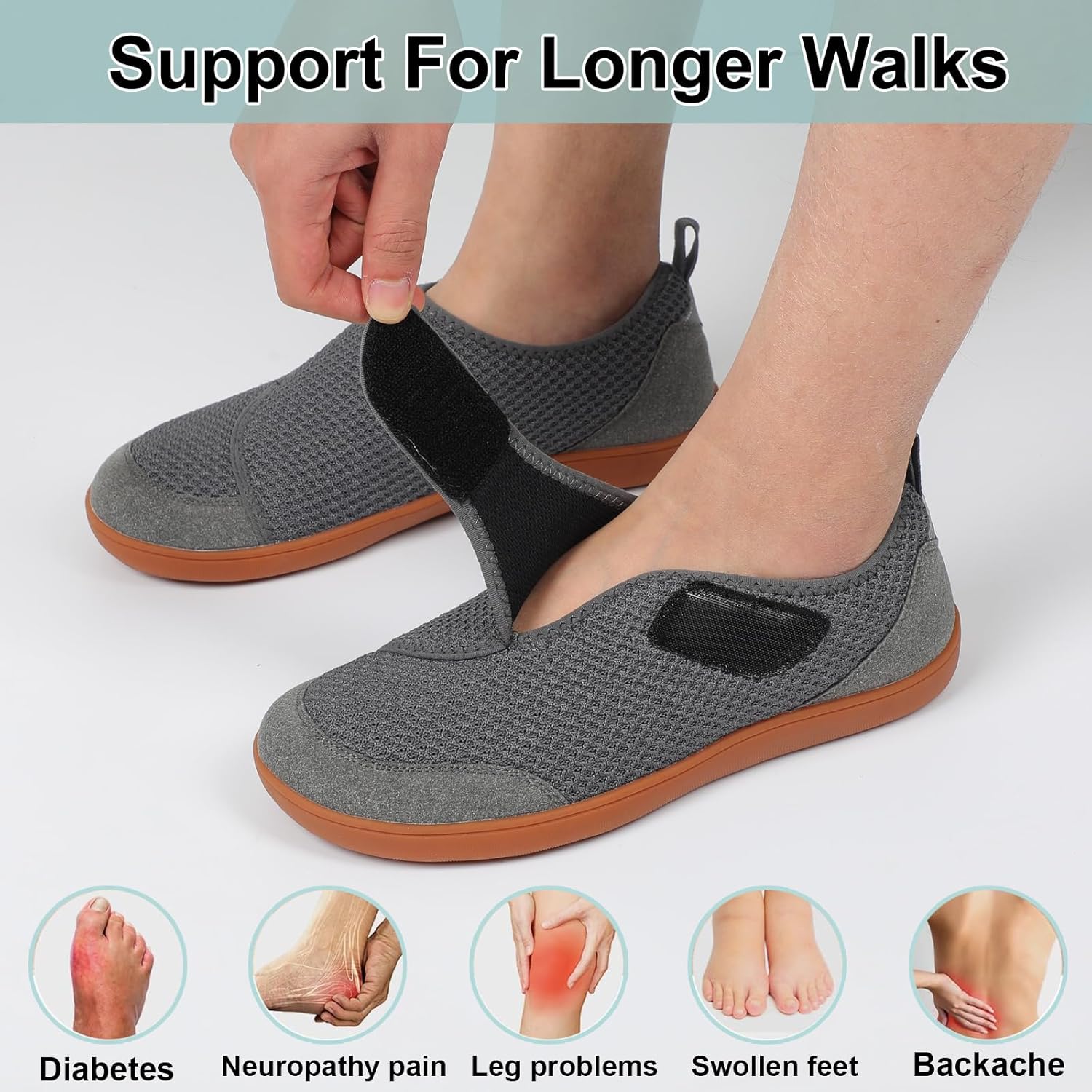 LeIsfIt Mens Wide Diabetic Shoes Adjustable Barefoot Walking Shoes Breathable Zero Drop Sneakers for Wide Width Arthritis Edema Feet - Image 5