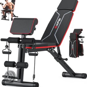GIKPAL Adjustable Weight Bench – Workout Bench Press for Home Gym, Foldable Incline Decline Sit up Exercise Bench for Full Body Strength Training w/Leg Extension and Preacher Pad