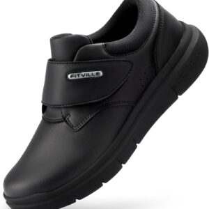 FitVille Diabetic Shoes for Men Extra Wide Comfortable Leather Walking Shoes Hook & Loop Orthopedic Dress Sneakers for Edema and Swollen Feet