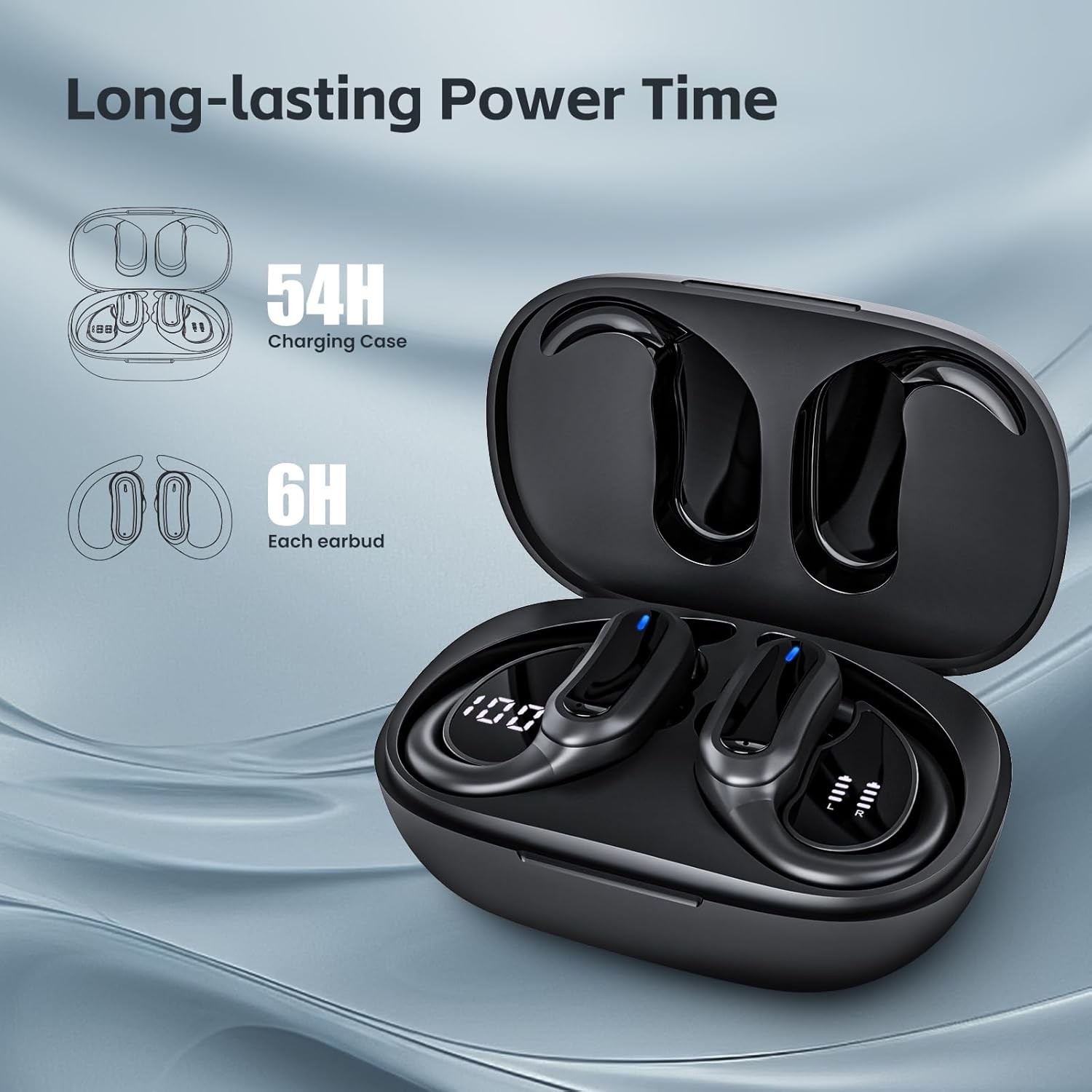 Wireless Earbuds, Bluetooth 5.4 Headphones, True Wireless Stereo Sound Earphones with Noise Cancelling Mic, Fast Charging, IPX7 Waterproof, Comfort Fit Ear Buds for Sports/Workouts/Travel (Deep Black) - Image 3