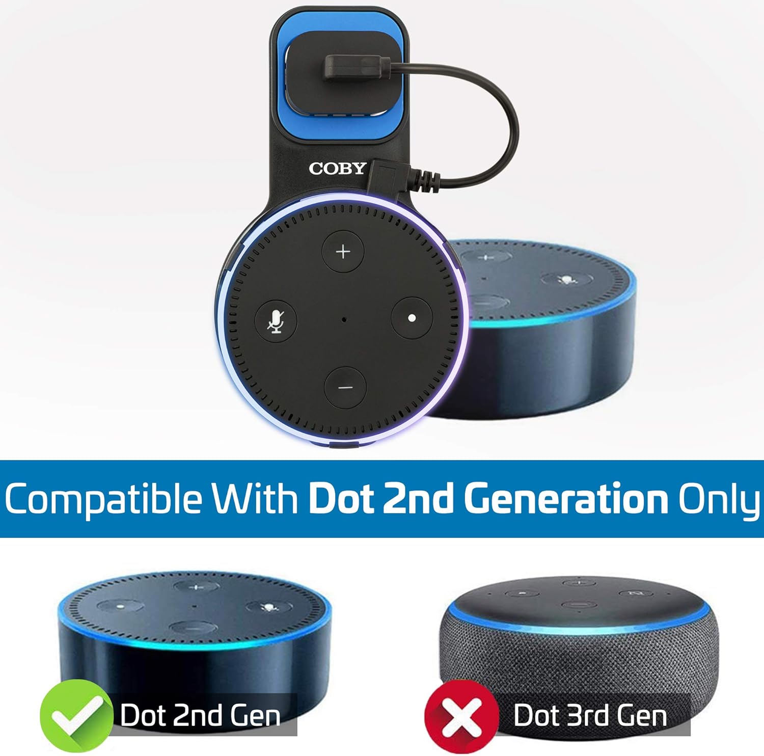 Coby Wall Mount for Echo Dot 2nd Generation, Smart Speaker Holder with Built-in Cable Management, 7.75" USB Charging Cable, Space-Saving Alexa Mount for Kitchen, Bedroom, Office, Bathroom - Image 2