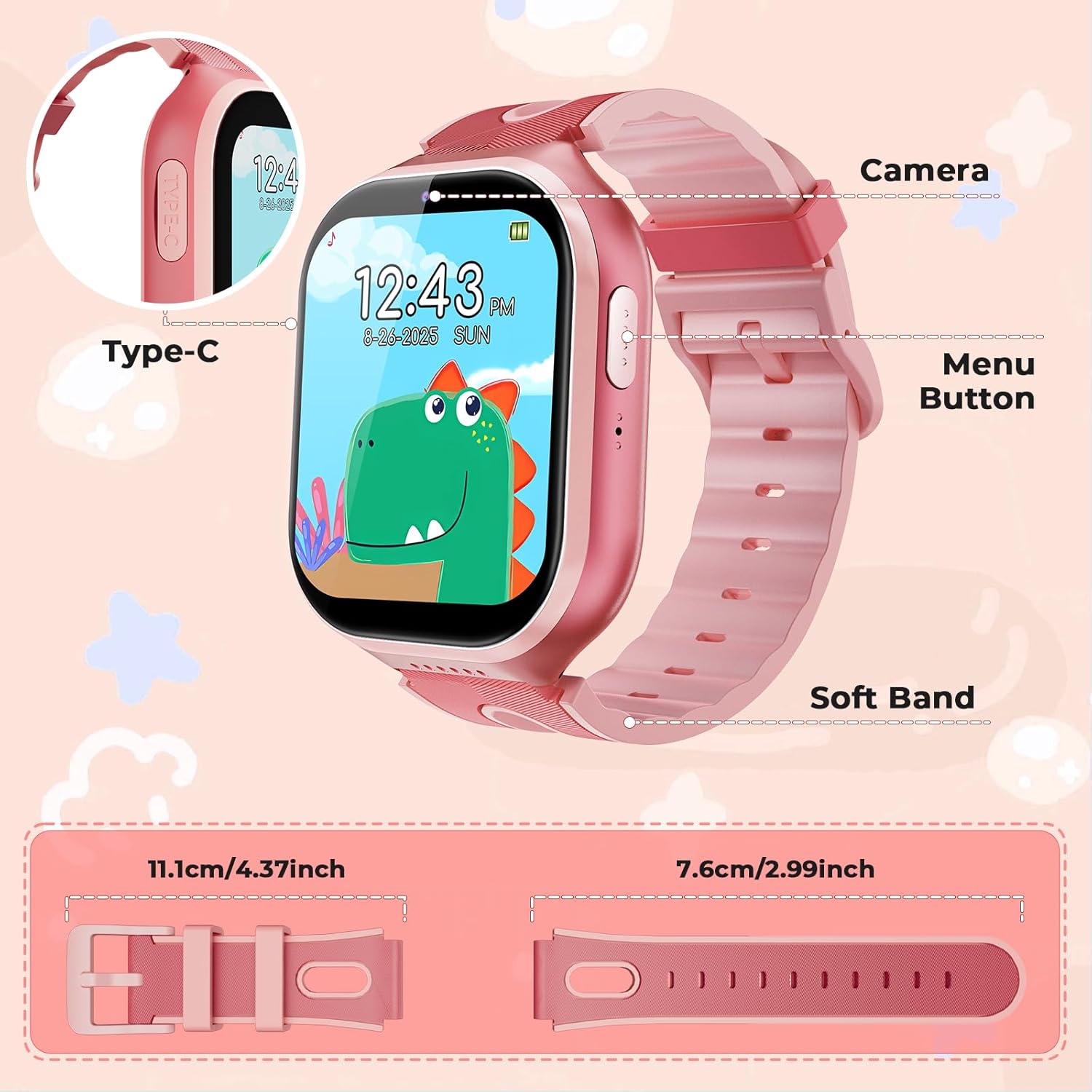 Smart Watch for Kids, No App, 14 Games, 1.83'' Touchscreen, Bedtime Stories, Alarm Clock, Camera, Music Player, Pedometer, Video & Audio Recording, Toys for Boys Aged 3-12, Gift for Teenagers, Red - Image 9