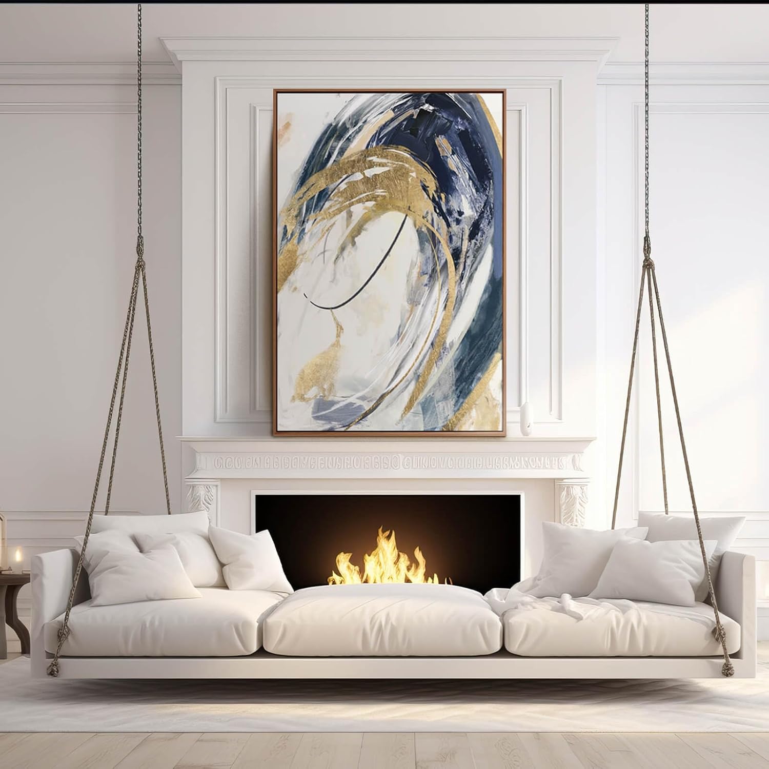 Large Wall Art Framed Artwork Gold Wall Decor Living Room Decorations Blue Wall Decor Abstract Painting Gold Line Artwork Line Office Decor Ready to Hang 32X48 Inch - Image 3
