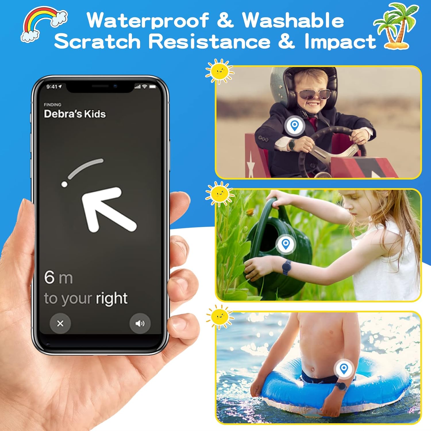 Waterproof Bracelet Compatible with Airtag (1st & 2nd Gen) for Kid, 2 Pack Soft Silicone Hidden Wristband, Lightweight Tracker Watch Band Compatible with Apple Air Tag for Child, Black & Navy Blue - Image 4