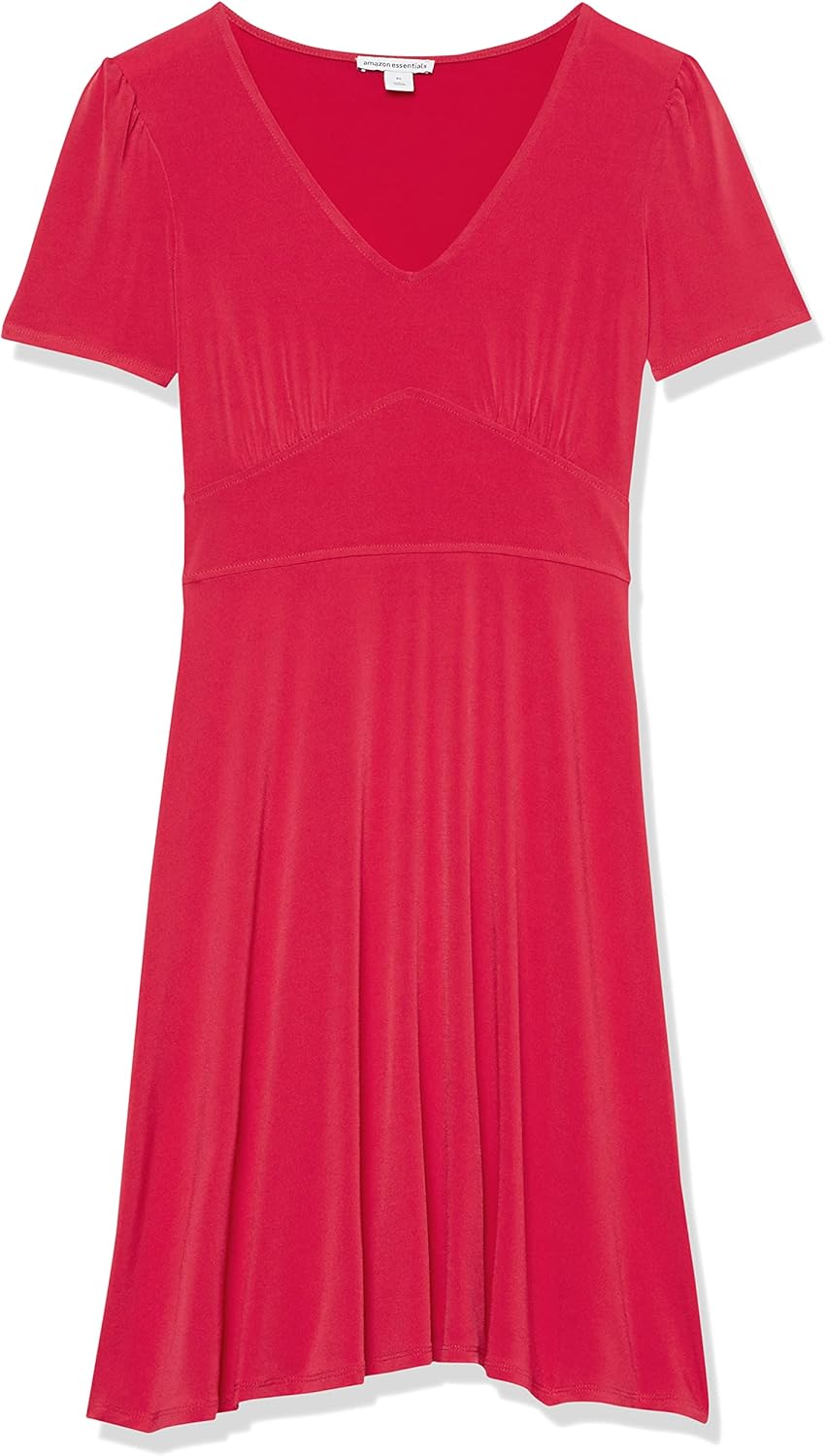 Amazon Essentials Women's Short Sleeve V-Neck Gathered Fit and Flare Dress - Image 7