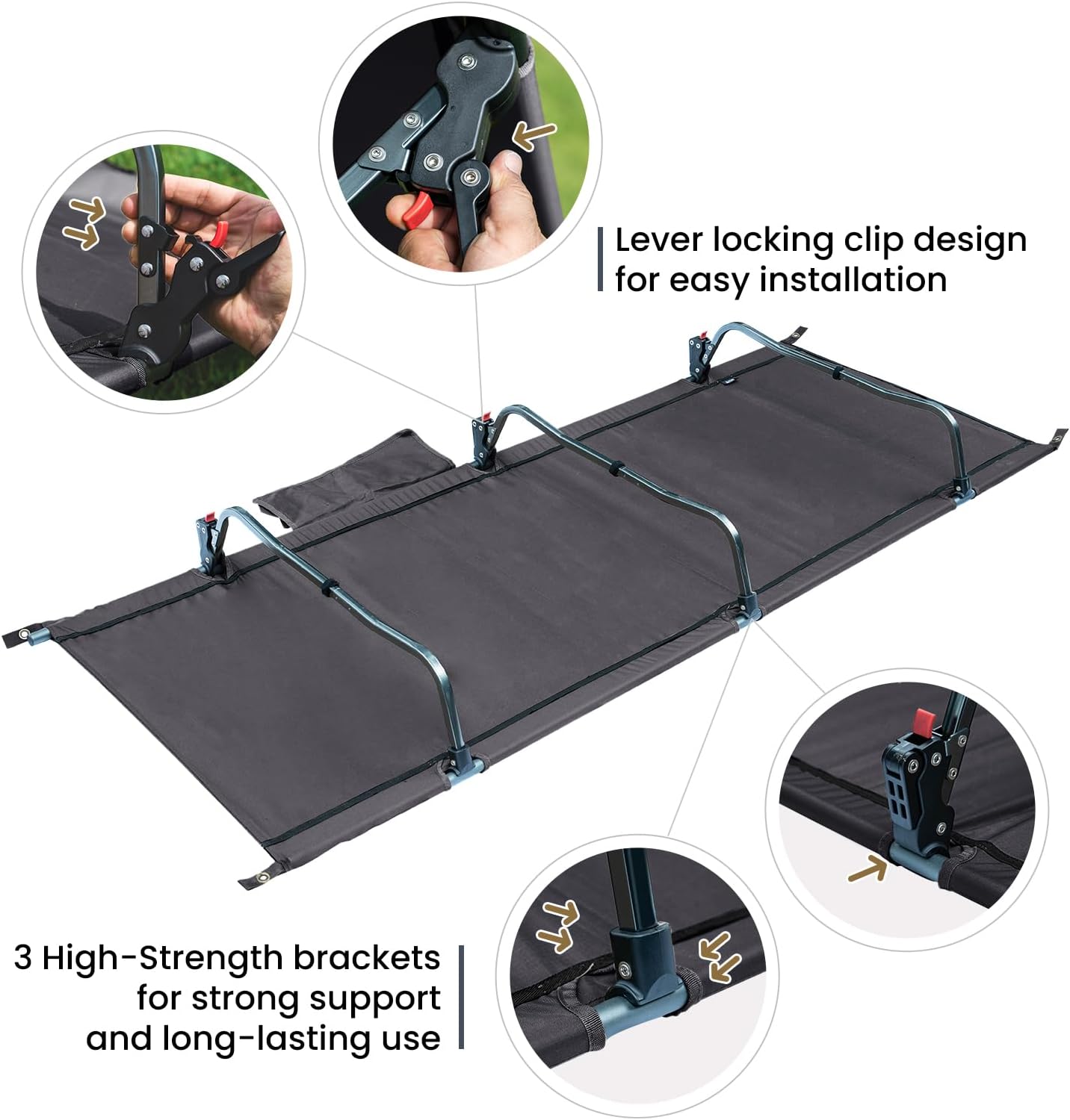 ONETIGRIS SUPRAGRIS Camping Cot, Support Up to 400lbs, Lightweight Comfortable Folding Bed for Camping, Hiking, Backpacking, Travel, Car Trips, Office Nap (Gray) - Image 4