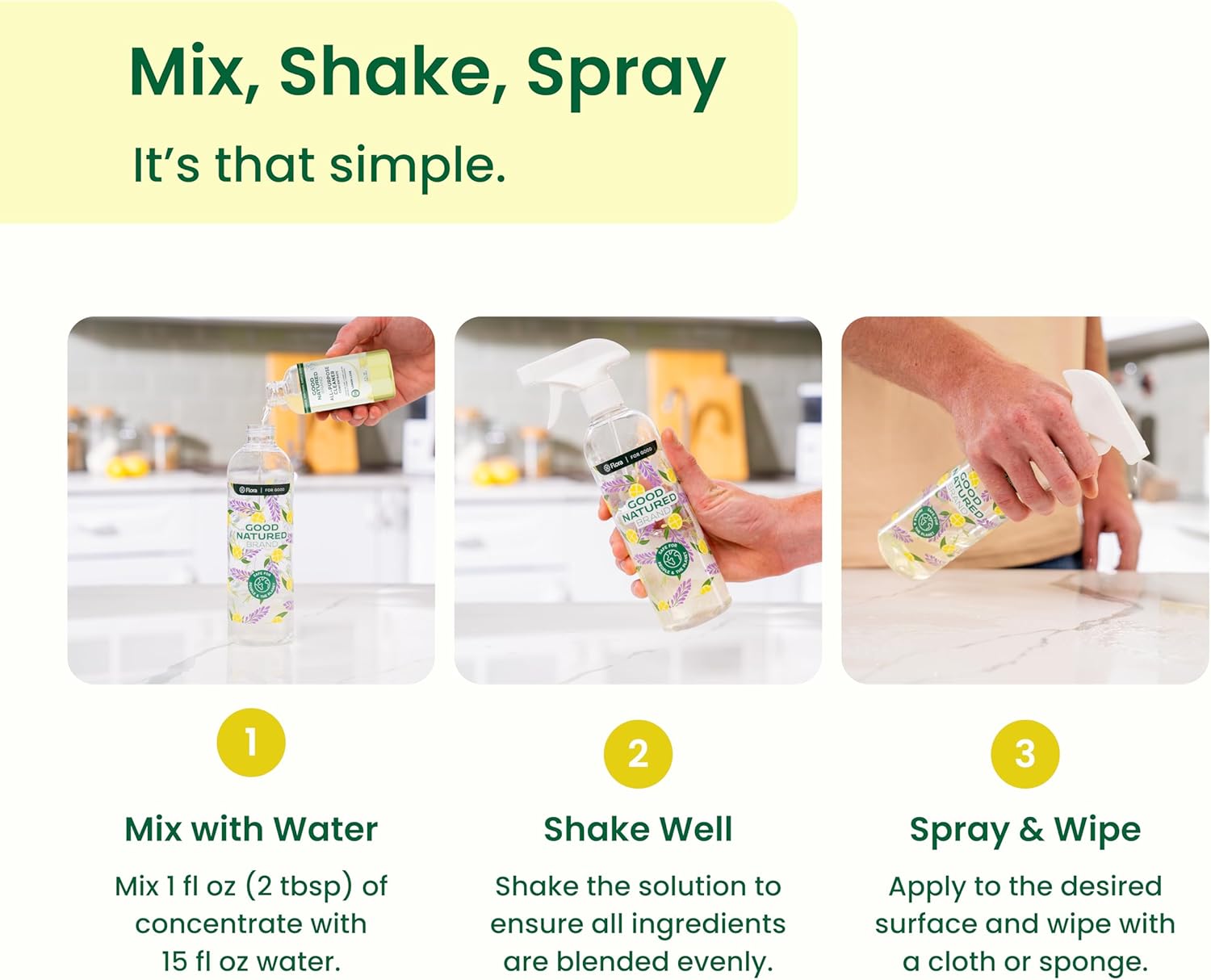 Good Natured Brand All-Purpose Cleaner Concentrate | Multi-Surface Cleaner | Natural Lemon Essential Oil | Multipurpose Cleaner Concentrate All Surfaces | Lemon Love | 8oz makes 128oz - Image 4