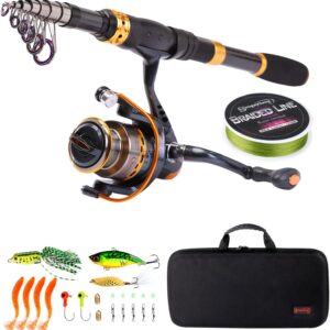 Sougayilang Fishing Rod Reel Combos Carbon Fiber Telescopic Fishing pole with Spinning Reel for Travel Saltwater Freshwater Fishing