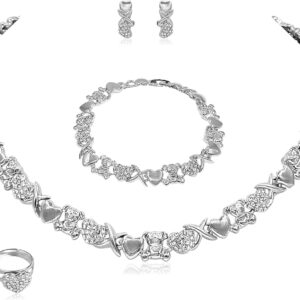 Gold Jewelry Sets for Women 18K Gold/Silver Filled Jewelry Necklace Set Wedding Bridal Fashion Jewelry Sets Women Accessories Bracelets Earrings and Rings Sweetheart Gifts