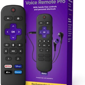 Roku Voice Remote Pro (1st Ed.) | Rechargeable TV Remote Control with Hands-free Voice Controls, Headphone Mode, & Lost Remote Finder – Replacement Remote Compatible with All Roku TV, Players & Audio