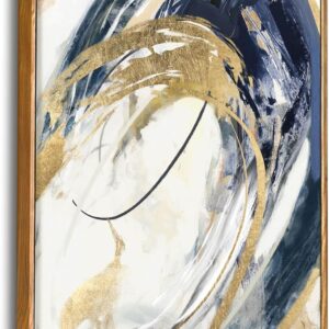 Large Wall Art Framed Artwork Gold Wall Decor Living Room Decorations Blue Wall Decor Abstract Painting Gold Line Artwork Line Office Decor Ready to Hang 32X48 Inch