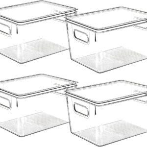 Clear Plastic Storage Bins with Lids, Perfect for Kitchen Organization or Pantry Organization and Storage, Stackable Fridge Organizer Bins, Storage Containers for Organizing, Cabinet Organizers