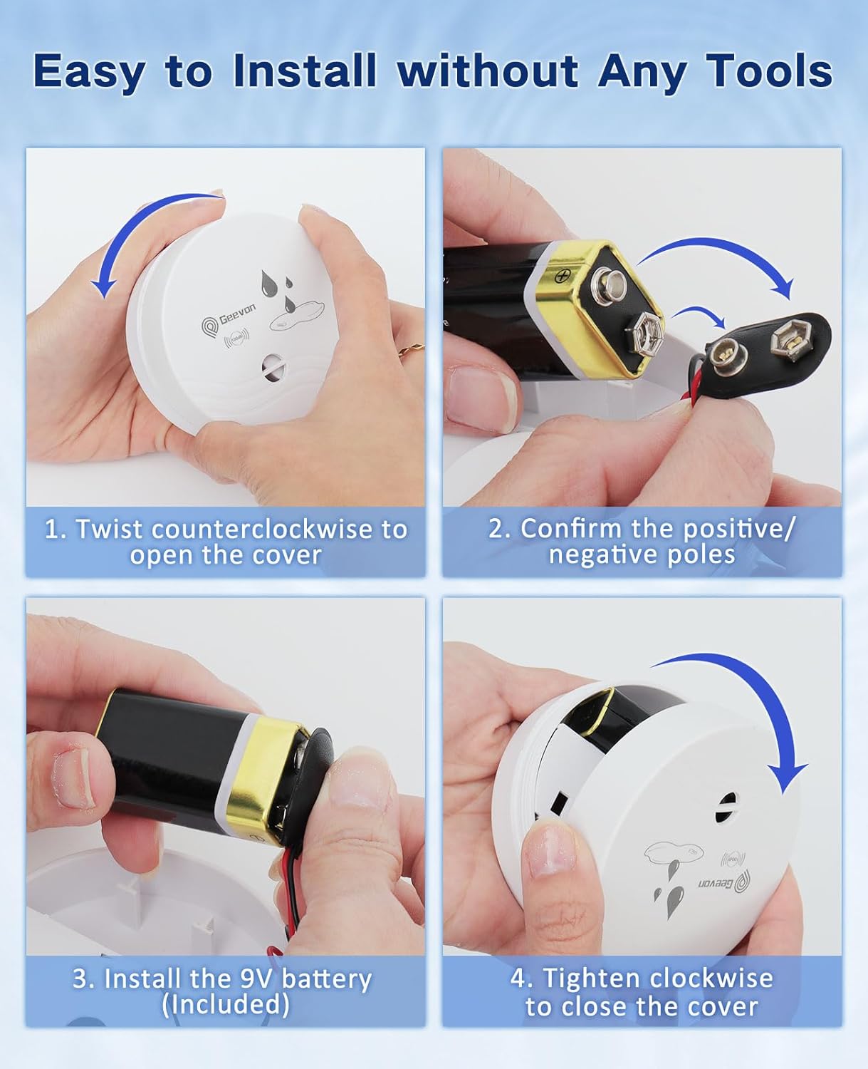 Geevon 10 Pack Water Leak Detectors, 100dB Water Sensor Alarms Flood Detector for Basements, Bathrooms, Laundry Rooms, Kitchens, Garages, and Attics, Water Alarms Battery-Operated (Battery Included) - Image 5