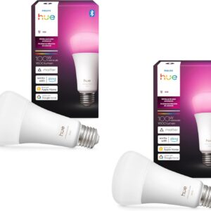 Philips Hue Smart LED A21 Bulb,White and Color Ambiance, E26 Base,13.5W, Full Spectrum Light 1000K-20000K,1600 Lumens, Dimmable, Compatible with Alexa, Google, Apple Home, 2pk