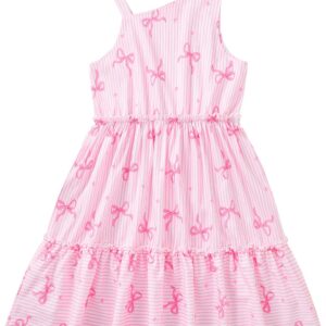 Girls Casual Dresses Cute One Shoulder Striped Bow Tiered Sundress