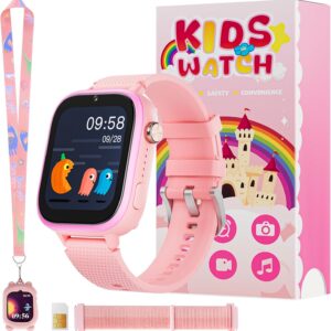 OKYUK 4G Kids Smart Watch, 15 Exciting Games, Two-Way Calling Feature, SOS Emergency Call Button Ideal for Kids Aged 3-12, for Boys & Girls (Pink)