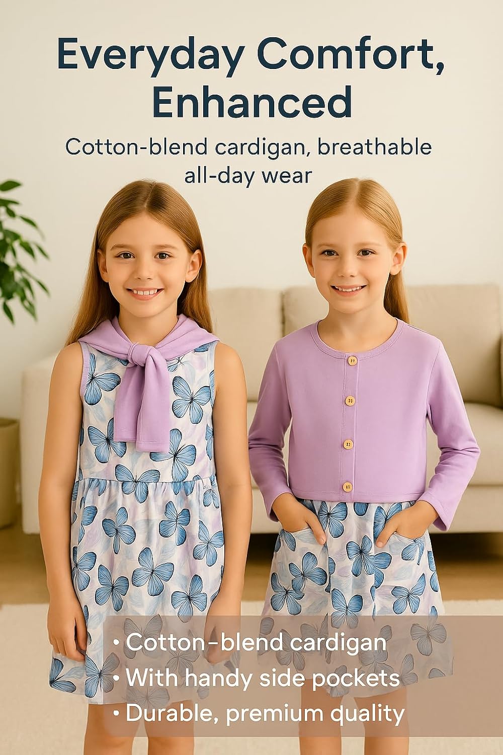 PATPAT Toddler Girl Dress 2 Piece Girl Sleeveless Dress and Cotton Cardigan Set with Pockets, 18M-12Y - Image 3