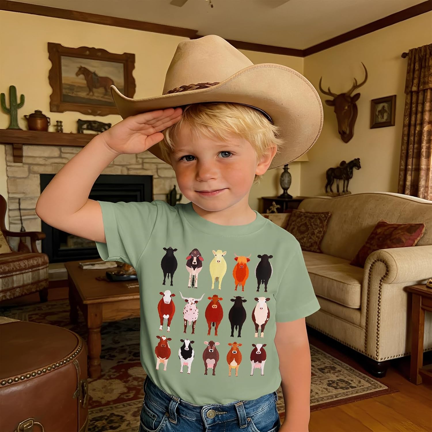 MODNTOGA Toddler Boy Cute Cow Graphic T-Shirt Kids Baby Funny Cow Print Farm Shirt Little Cowboy Short Sleeve Summer Tee Tops - Image 2