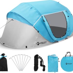 VILLEY 2 Person Easy Pop Up Tent, Waterproof Automatic Setup Instant Lightweight Camping Beach Tent with Carrying Bag for Camping, Hiking & Traveling