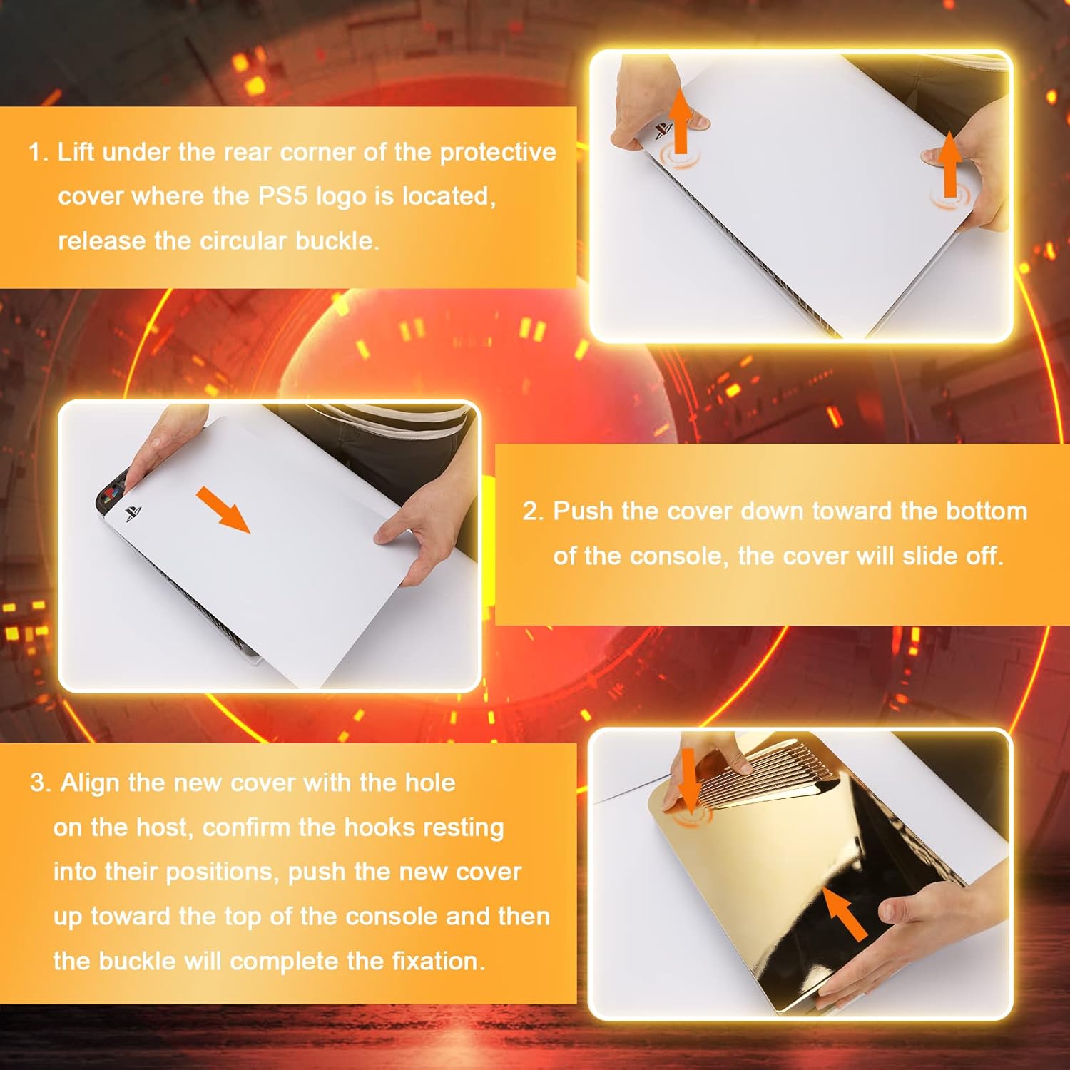 SIKEMAY PS5 Cover Plates for PlayStation 5 Console Disc Edition, PS5 Accessories Face Plates Side Shell with Cooling Fan Vents, Hard Shockproof Protective Custom Dust Skin Covers Case (Plating Gold) - Image 7