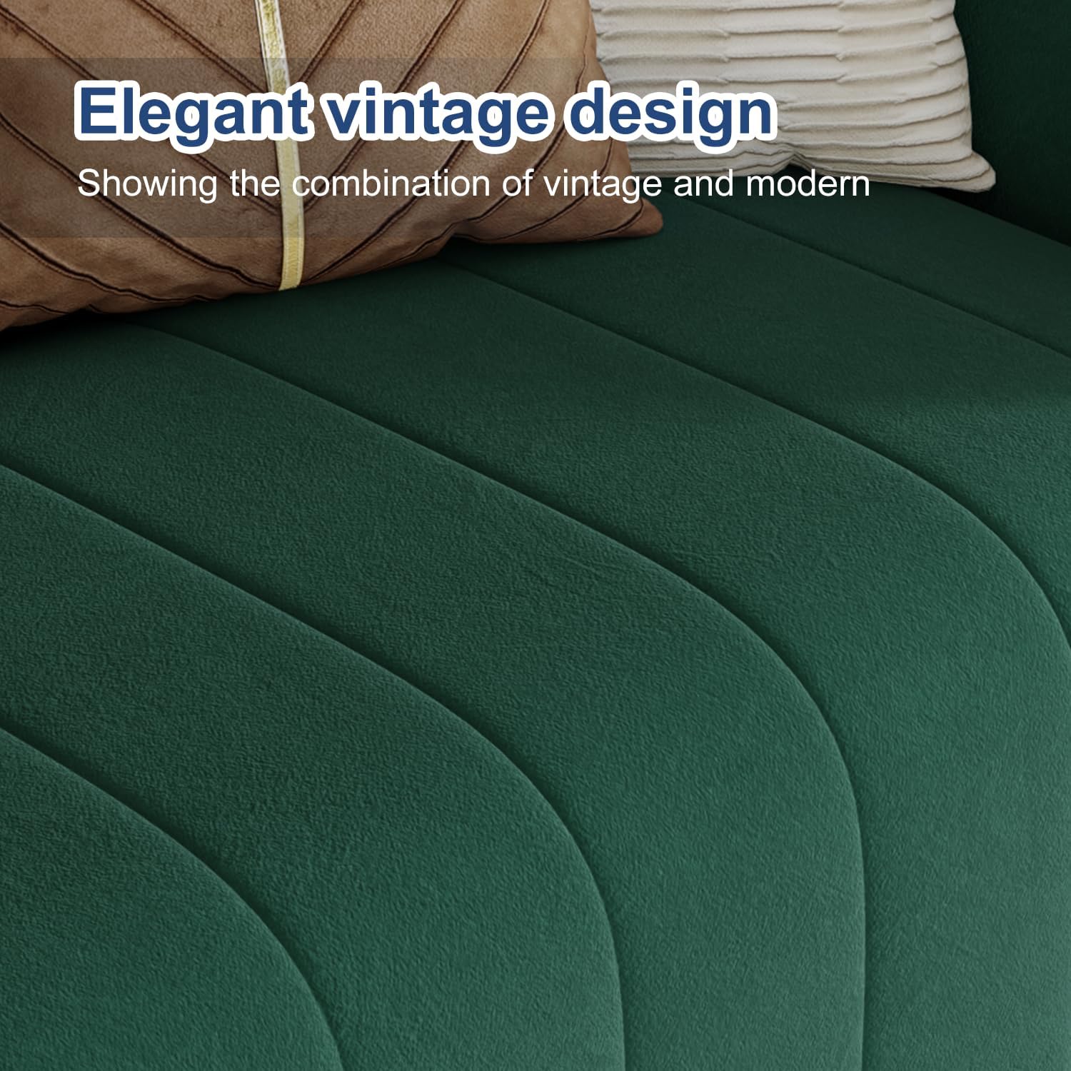 "85" 3-Seater Velvet Sofa - Modern Plush Spring Cushion, Solid Wood Frame, Spacious Deep Seat for Small Spaces, Family Living Room & Office (Green, 3S) - Image 6