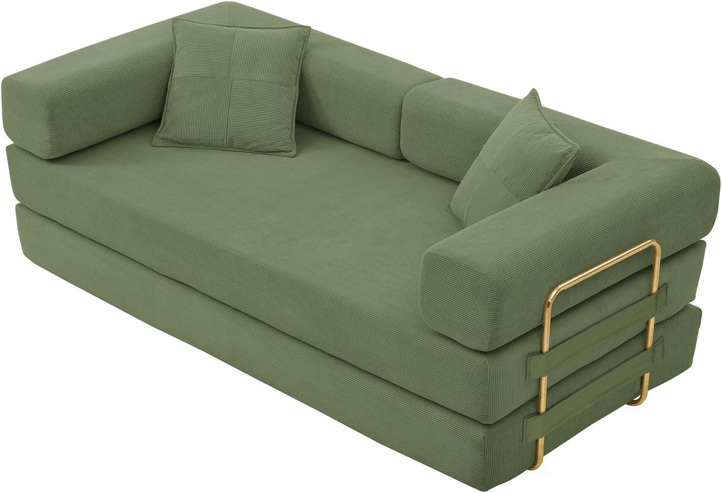 4-in-1 Folding Convertible Sofa Bed, 78 Inch Oversized Corduroy Upholstered Boneless Couch, Loveseat Sleeper with Pull Out Bed, Floor Sofa Modular Futon Couch for Living Room Bedroom Lounge, Green - Image 7