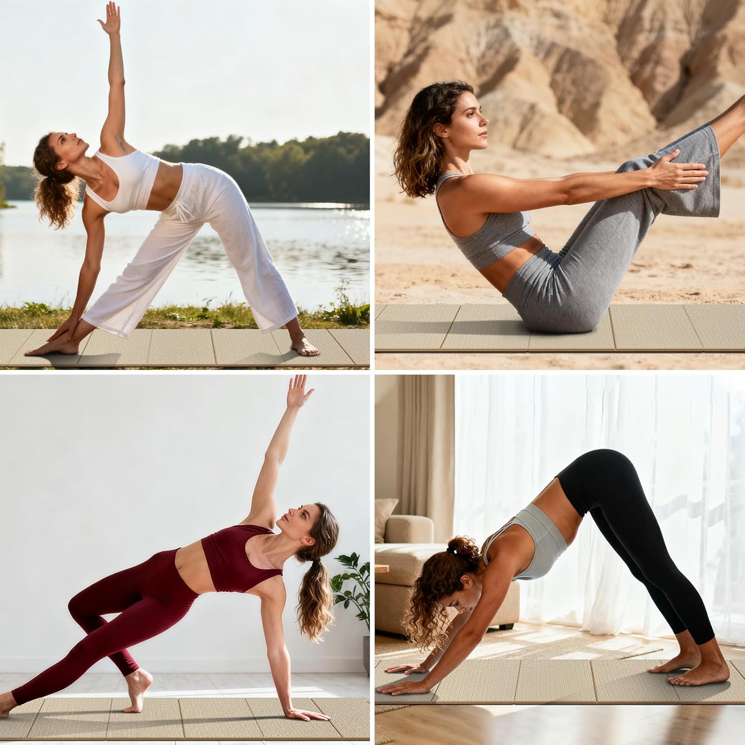 Foldable Yoga Mat Thick 10mm-WUWAN Extra Large Exercise Mat, TPE Material, Non-Slip Fitness Folding Mat Easy to Carry, Suitable for Home Workout Travel Pilates (75" x40",2/5") (Blue) - Image 5