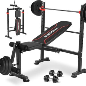 1500LBS 8 in 1 Weight Bench Set with Leg Extension/Curl and Preacher Curl, Bench Press Set and Barbell Rack with Safety Bar Catches, Foldable Workout Benches for Home(US Stock)