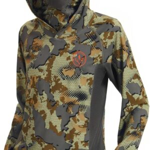 BASSDASH Youth UPF 50+ Camo Hunting Hoodie Shirt with Neck Gaiter Quick Dry Long Sleeve Hooded Tee for Fishing Hiking FS02Y