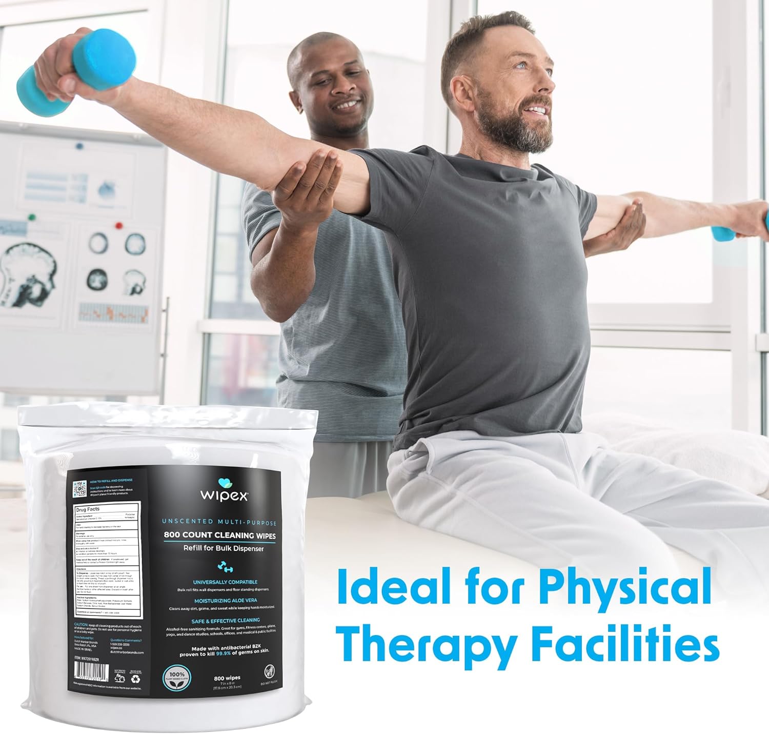 Wipex Gym & Fitness Wipes, 800 ct with BZK Antiseptic Refill Roll for Dispensers 2 Packs (1600 Wipes) - Image 3