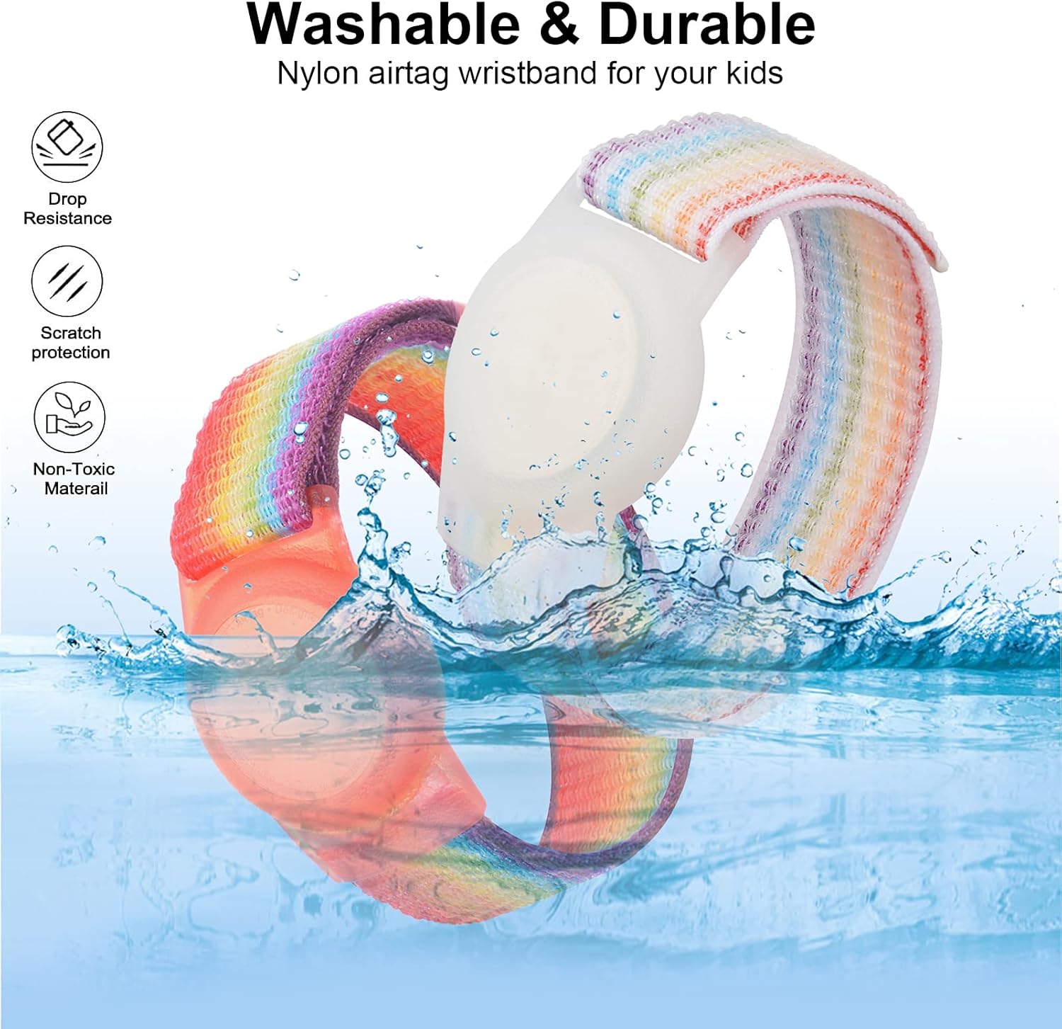 2 Pack Kids Wristband for AirTag, Nylon Watch Band GPS Tracker Holder Protective Case Compatible with Apple Air Tag, Adjustable Anti-lost Bracelet for Toddler Baby Children Elders - Image 2