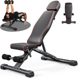 YOLEO 880LB Adjustable Weight Bench for Bench Press, MAX Foldable Weight Bench with Bench Press Stand/Extended Head for Home Gym/Full Body Workout 90 Degree Workout Bench User 6’56”(Max Version)