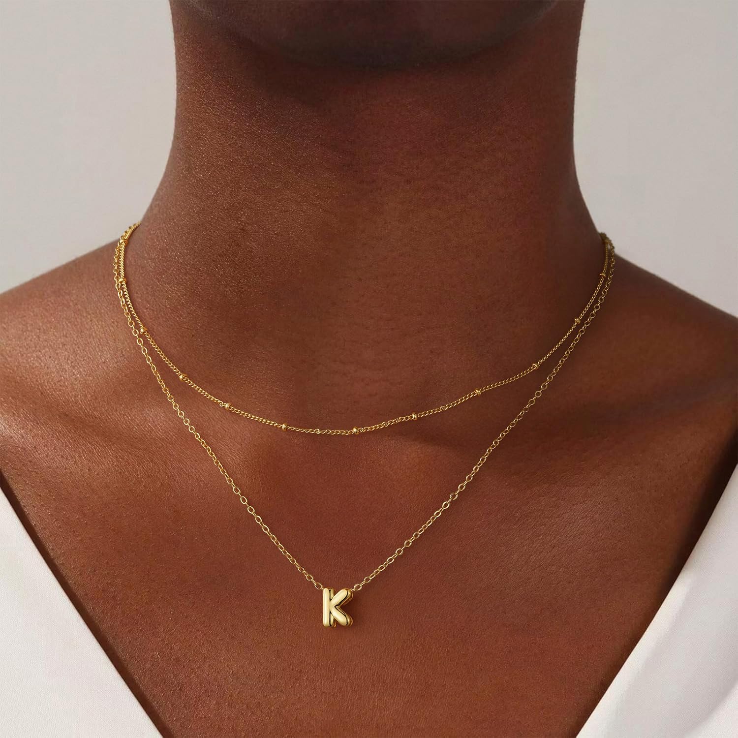 Valentines Day Gifts for Her - Bubble Letter Necklace Layered 14K Gold Plated Initial Necklaces for Women Dainty Cute Choker Pendant Stack Jewelry Fashion Accessories Teen Gift Trendy Stuff - Image 2