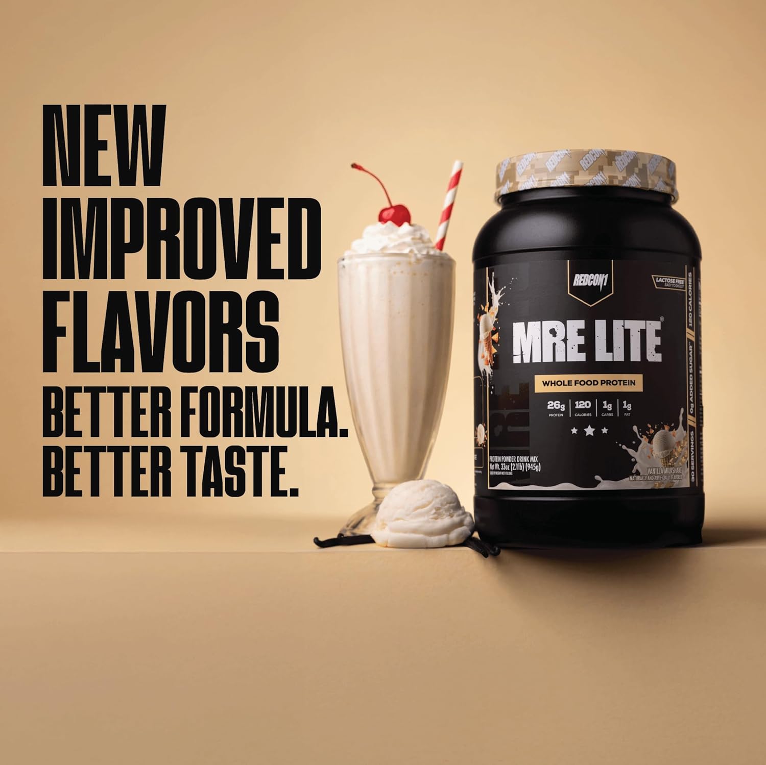 REDCON1 MRE LITE Whole Food Protein Powder, Vanilla Milkshake - Lactose Free & Sugar Free Meal Replacement with Animal Protein Blends - Easy to Digest Formula - Only 1g Carb per Serving (30 Servings) - Image 6