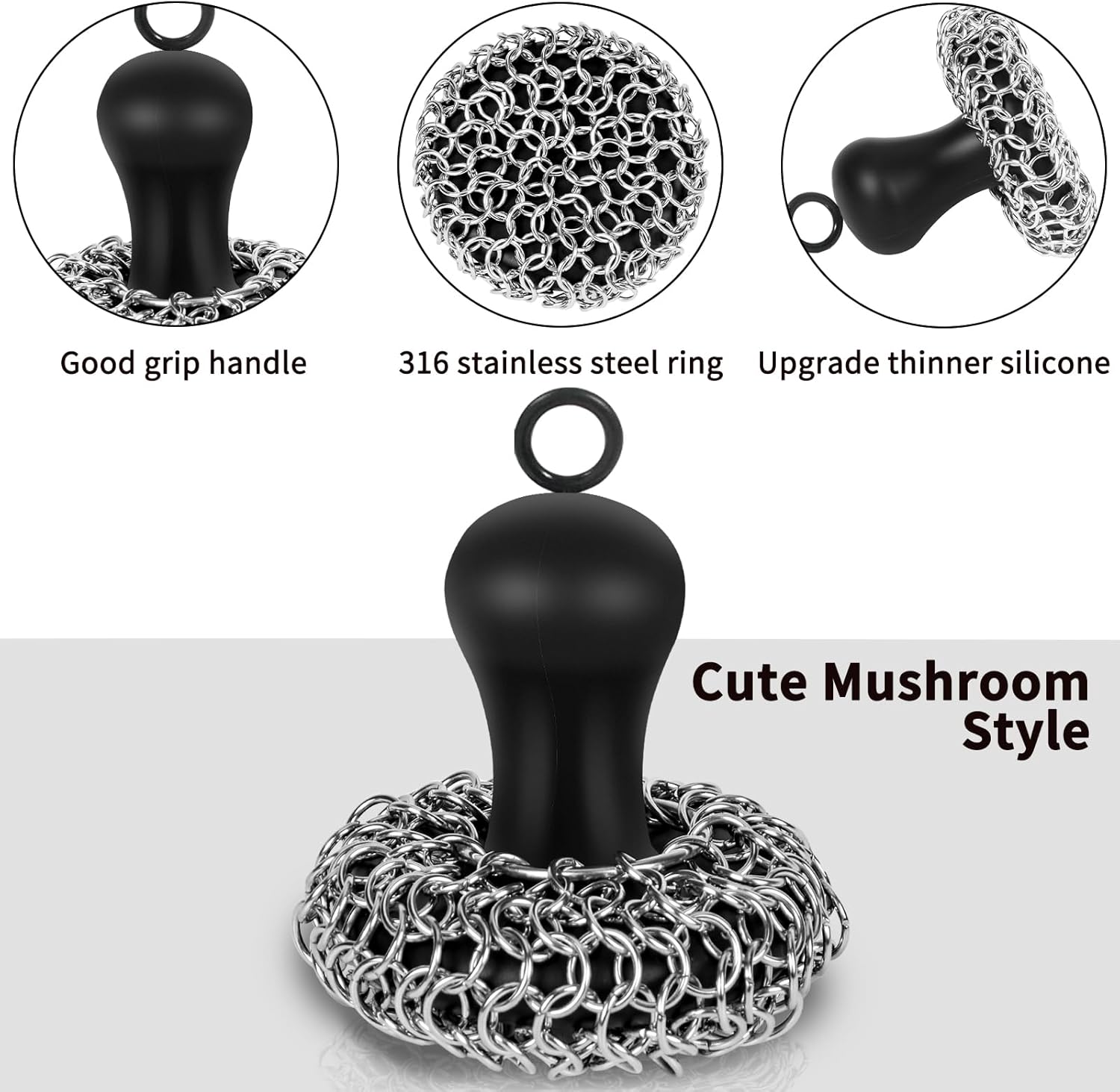 Cast Iron Cleaner Scrubber with Pan Scraper, Upgraded Chain Mail Scrubber Cast Iron Cleaning Kit, Metal Chainmail Scrubbing Sponge Scrub Brush to Clean Pan, Skillet, Grill, Dutch Oven, Wok - Image 2