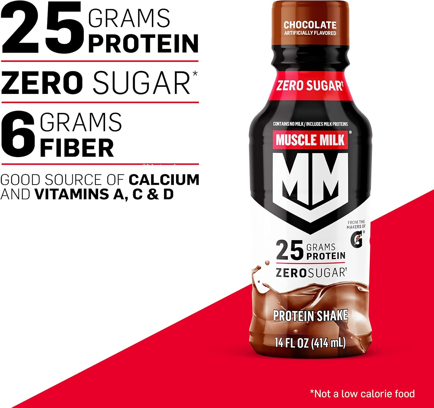 Muscle Milk Genuine Protein Shake, Chocolate, 14 Fl Oz Bottle, 12 Pack, 25g Protein, Zero Sugar, Calcium, Vitamins A, C & D, 6g Fiber, Energizing Snack, Workout Recovery, Packaging May Vary - Image 3