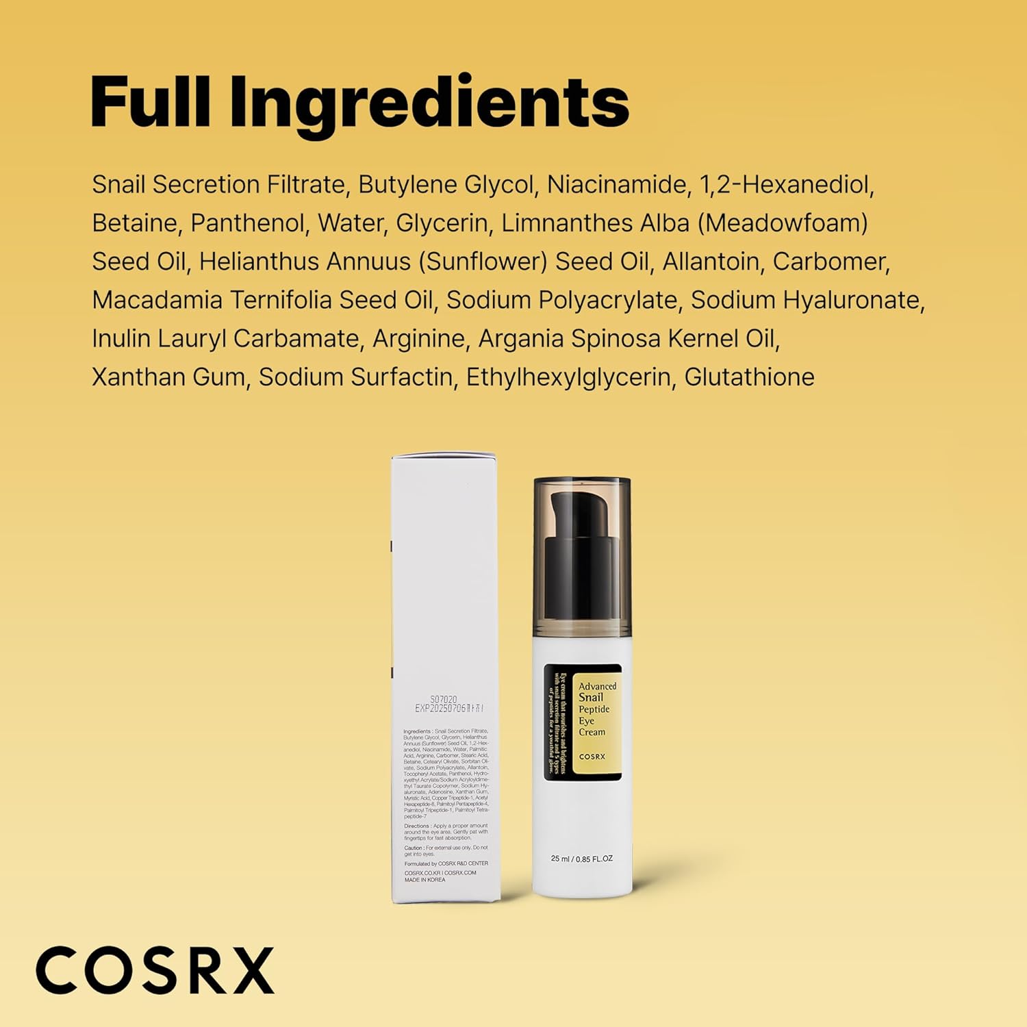 COSRX Snail Mucin Peptide Under Eye Cream, 0.84 fl oz, 73.7% Snail Mucin and Niacinamide, Eye Care, Eye Cream Anti Aging, Dark Circles, Korean Skin Care - Image 8