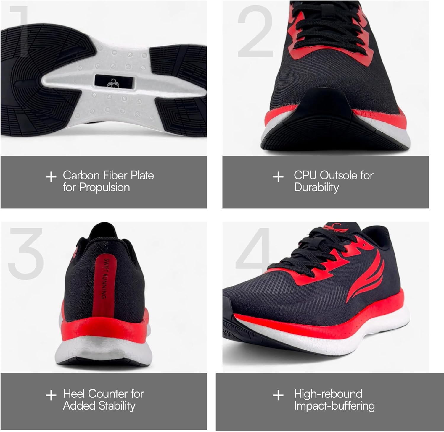 Swift Running EQUUS Men’s Carbon Fiber Running Shoes with High Cushion, Responsive Midsole - Image 4