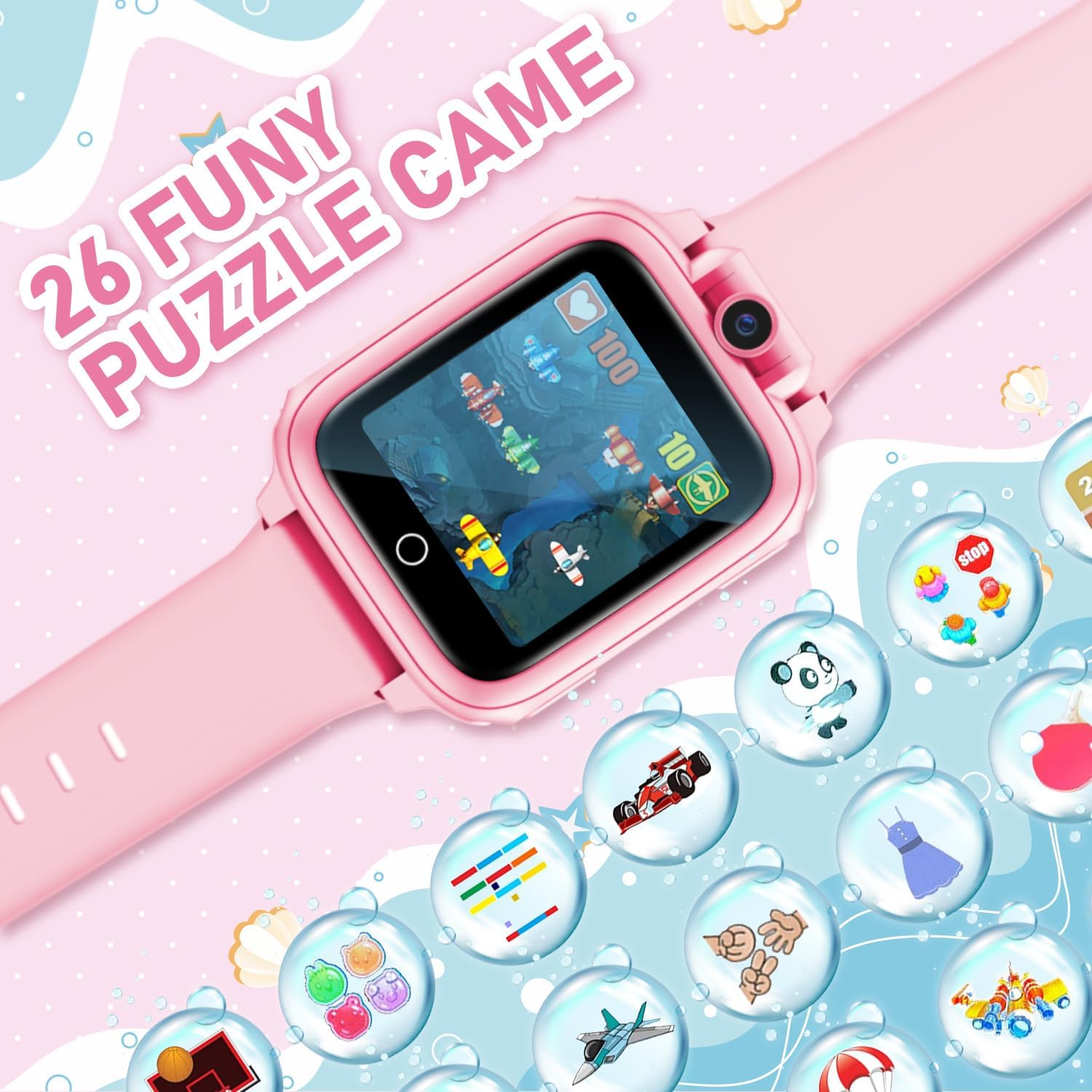 Smart Watch for Kids, Kids Watch Toys with 26 Games Camera Video Recorder Music Alarm Calculator Calendar Flashlight Stopwatch Pedometer, Education Toys for 4-16 Year Olds, Gifts for Boys Girls, Pink - Image 5