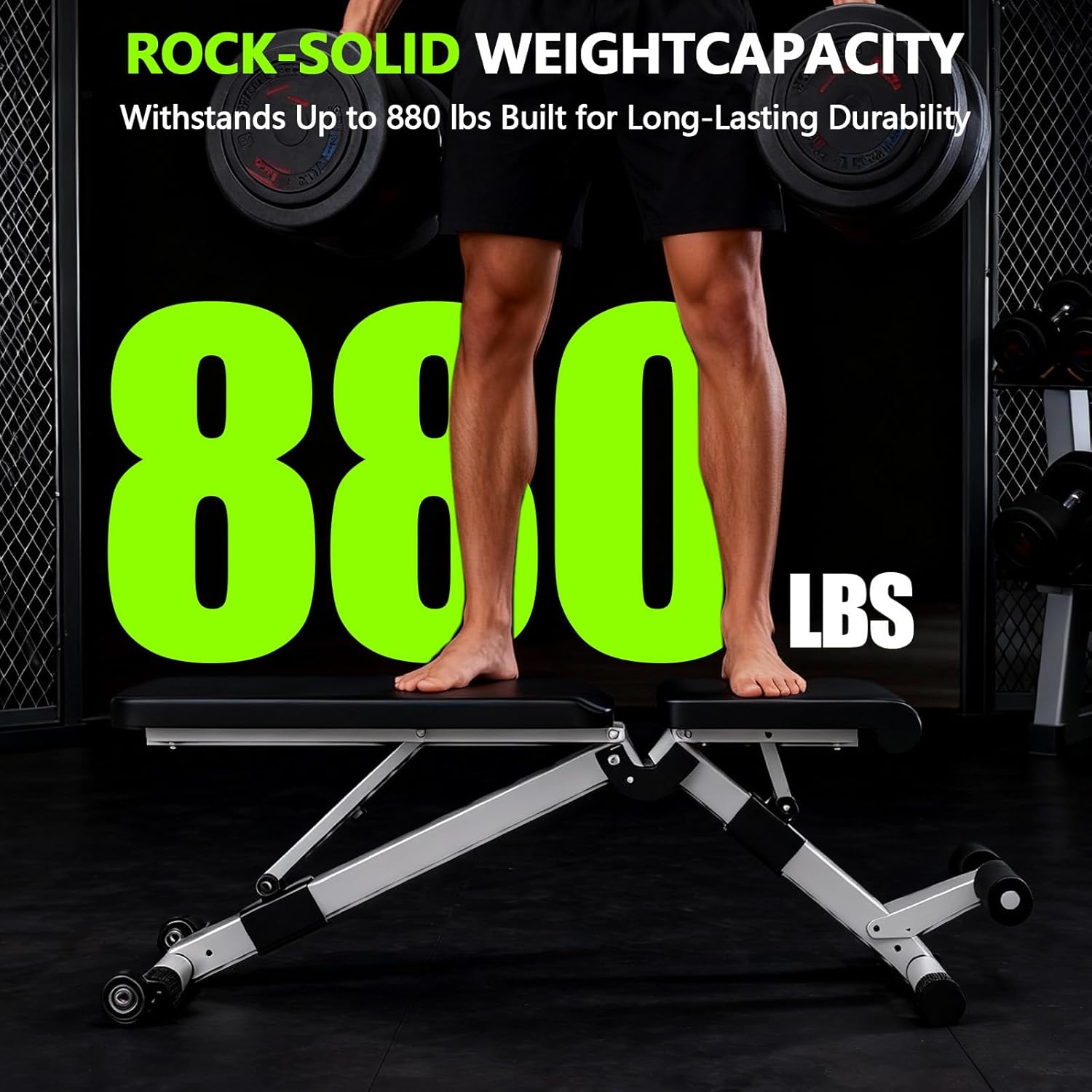 Adjustable Weight Bench, 880 LBS Capacity Foldable Workout Bench with 7 Back Positions, Quick Adjust & Fast Folding Steel Exercise Bench for Home Gym Strength Training - Image 6