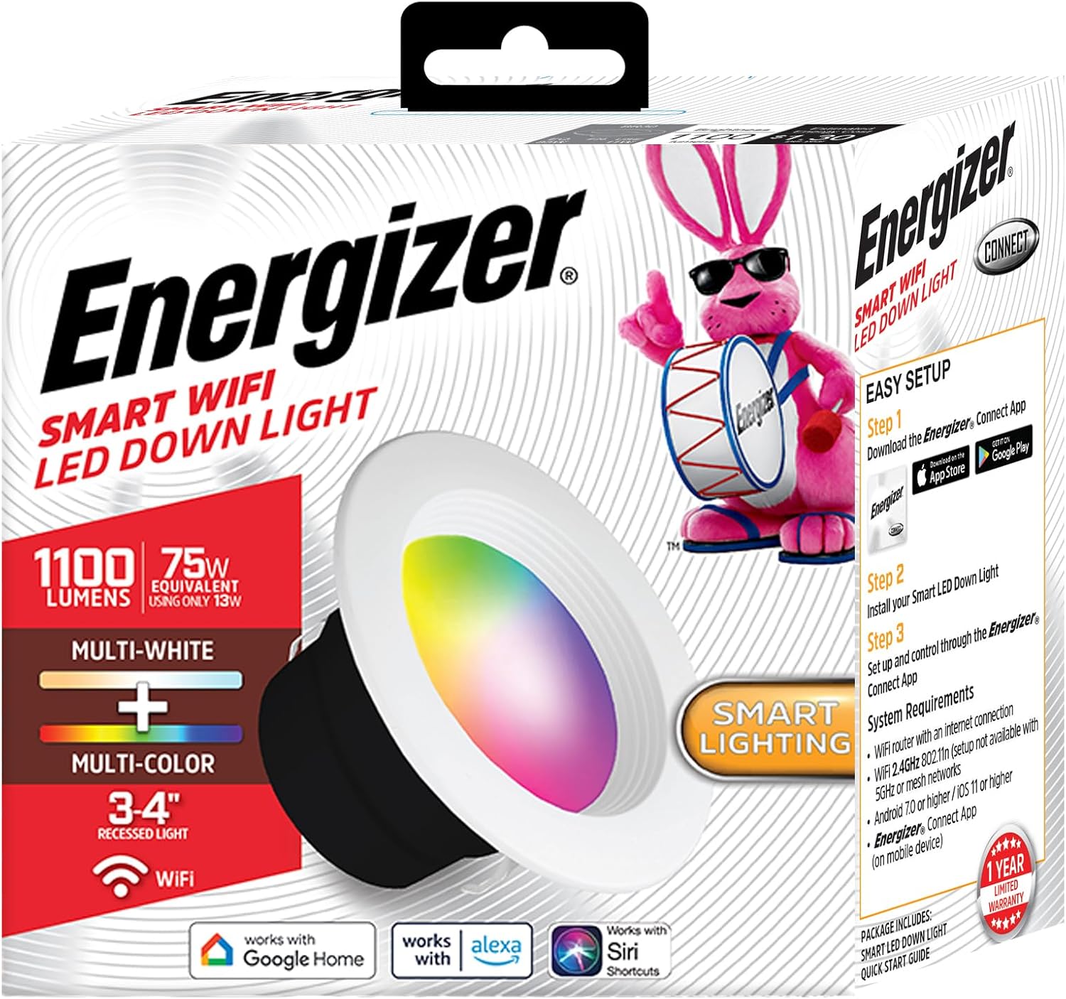 Energizer Smart Recessed Downlight, 3”-4” BR30 Multi-Color & Multi-White Wi-Fi LED Bulb, E26 Screw Base, 1100 Lumens, 11W, 75W Equivalent, App & Voice Control with Alexa Google Siri, Scheduling & More - Image 6